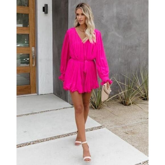 MISA Leeva Pink Ruffle Mini Dress Romantic Boho Coquette Cottagecore Vacation - Picture 11 of 16